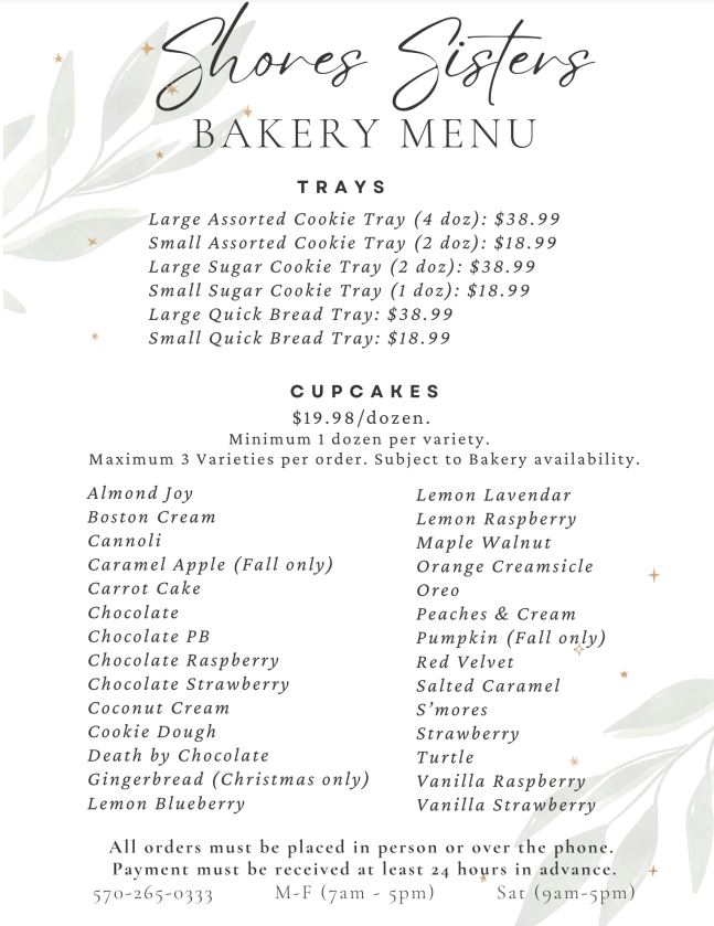 shores sisters catering menu page 1