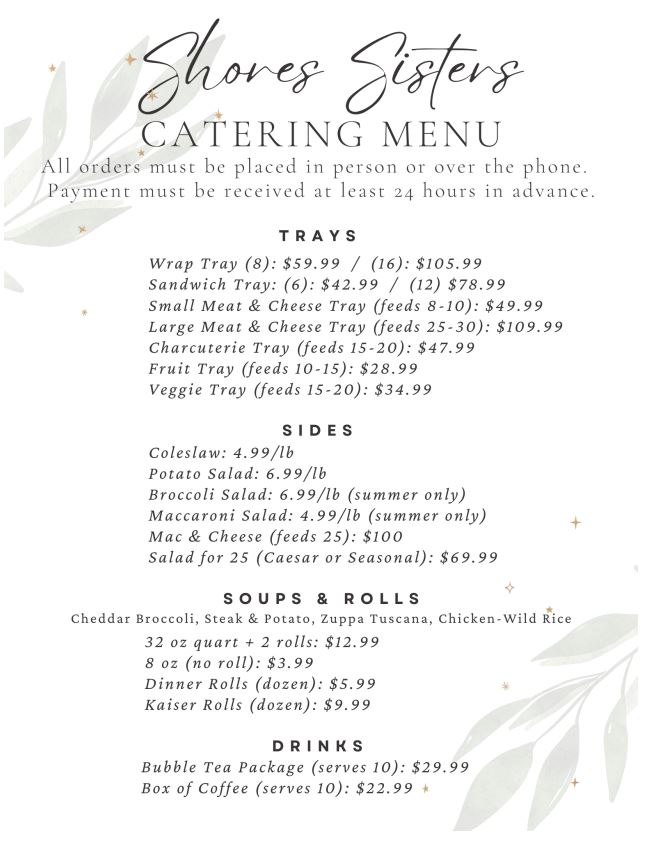 shores sisters catering menu page 2