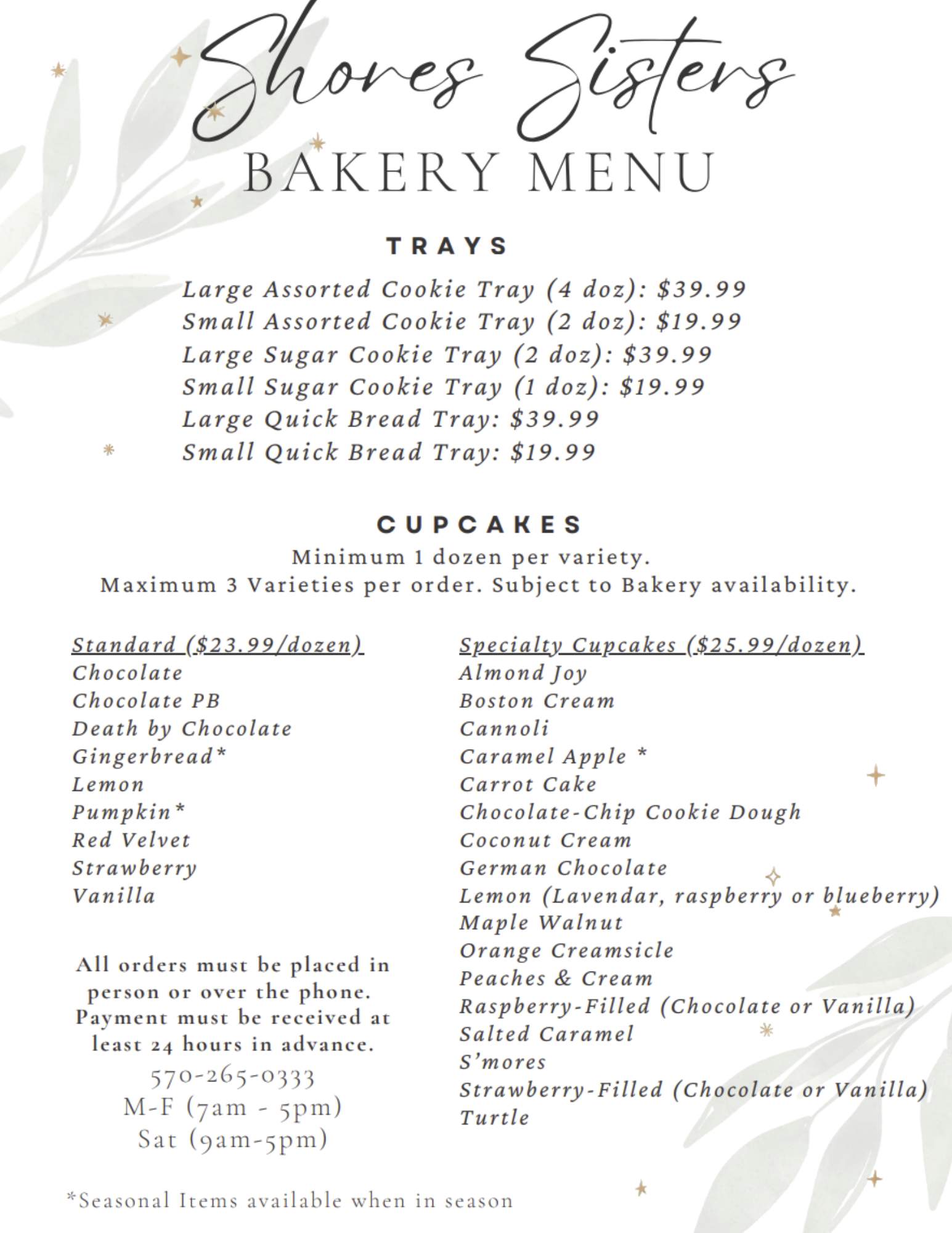 Shores Sisters Catering Menu Page 2